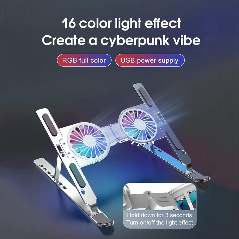 Foldable Laptop Cooling Stand with Ambient Light - Gray
