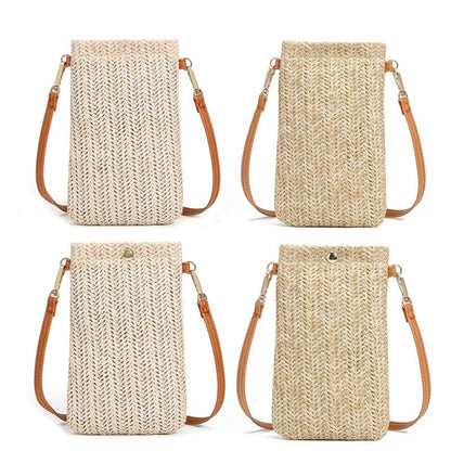 Beach Bag With Magnetic Buckle Straw Beige