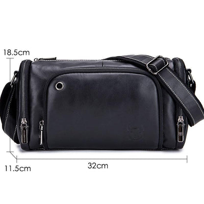 Black Cowhide Messenger Bag For Men Single Shoulder Sports Bag