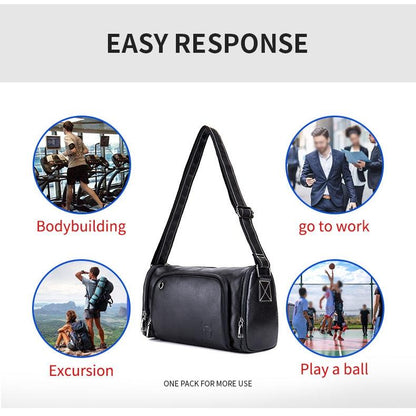 Black Cowhide Messenger Bag For Men Single Shoulder Sports Bag