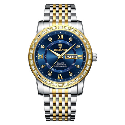 Diamond Dual-calendar Luminous Quartz Watch - B2202 - Inter-Gold-Black