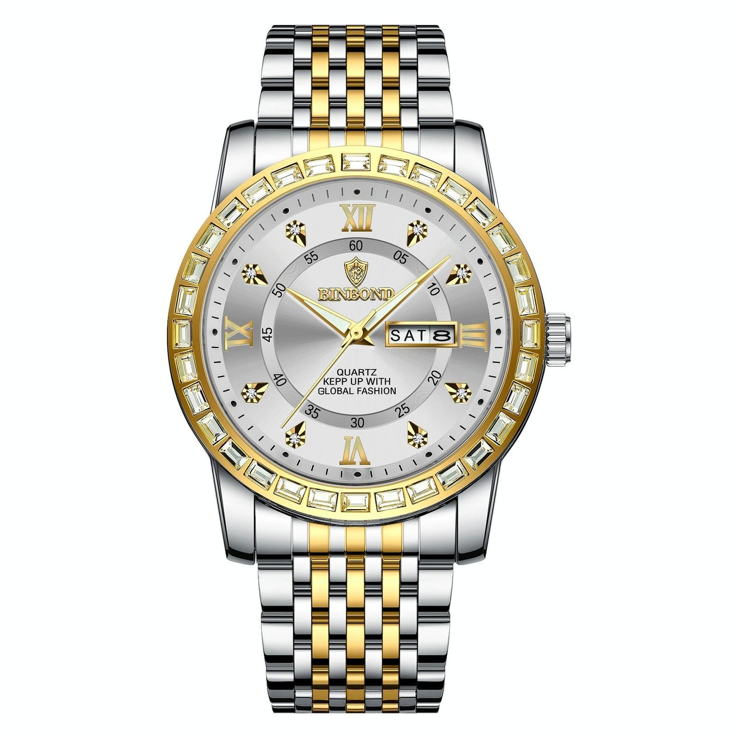 Diamond Dual-calendar Luminous Quartz Watch - B2202 - Inter-Gold-Black