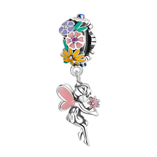 925 Sterling Silver Flower Elf Pendant For Bracelet Or Necklace