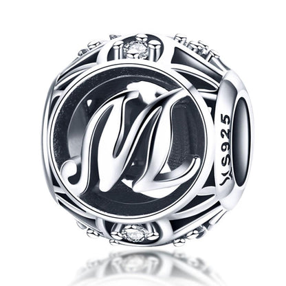 925 Sterling Silver 26 English Letter Beads For Diy Bracelets & Necklaces Style - M