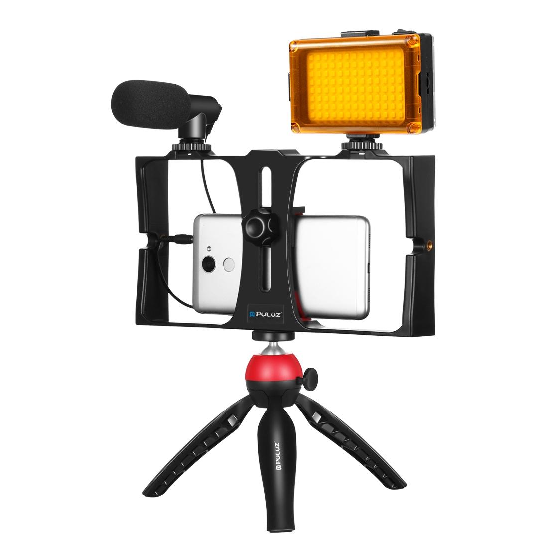 Live Broadcast Vlogging Kit With Led Light Microphone Tripod & Cold Shoe Head - Blue