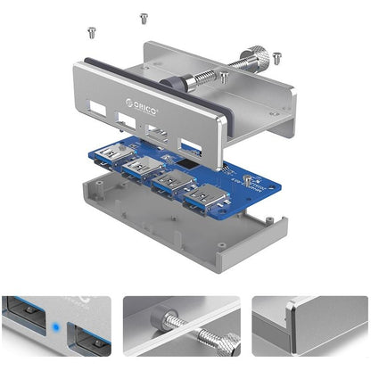 Aluminum 4-Port Usb 3.0 Clip Hub With 1M Cable - Pc1123