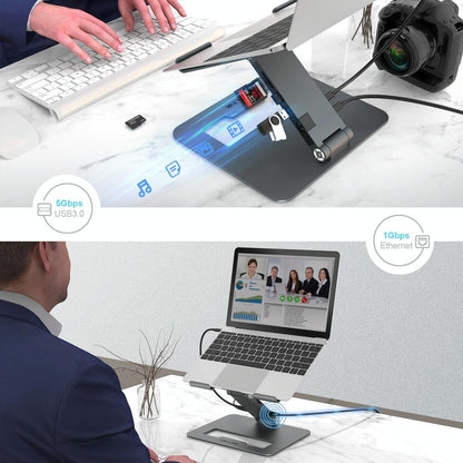 Adjustable Aluminum Laptop Stand with Type-c Docking Station