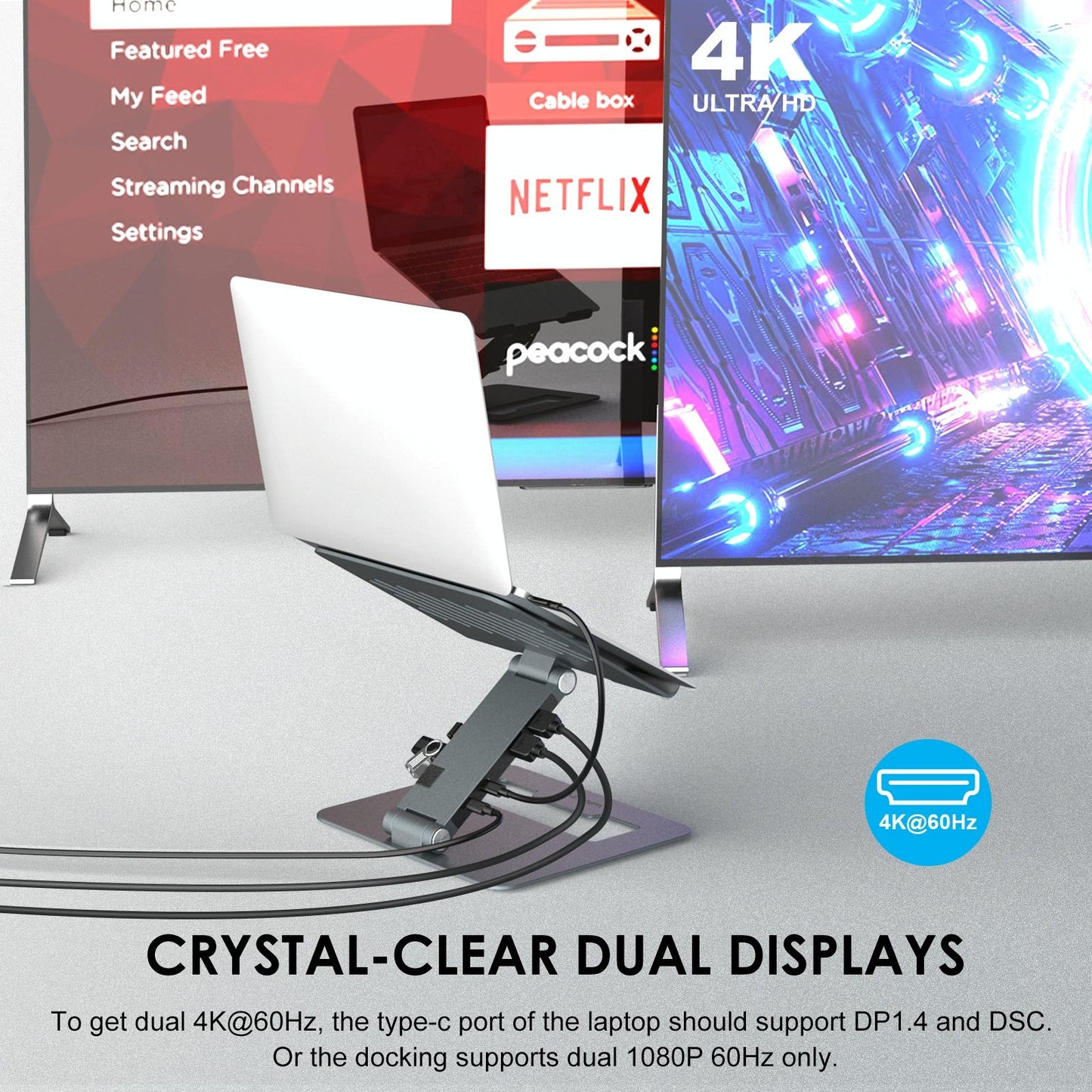 Adjustable Aluminum Laptop Stand with Type-c Docking Station