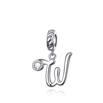 925 Sterling Silver Personalized Letter Pendant For Diy Bracelets & Necklaces Style - W
