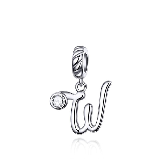 925 Sterling Silver Personalized Letter Pendant For Diy Bracelets & Necklaces Style - W