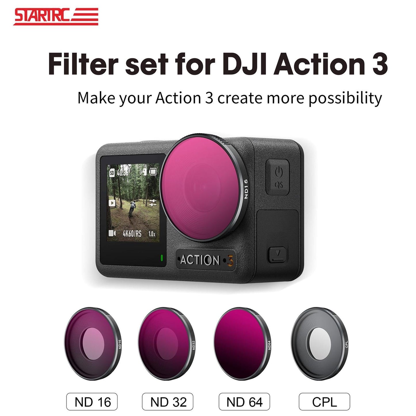 4-in-1 Lens Filter for Dji Action 3 Nd16 Nd32 Nd64 Cpl