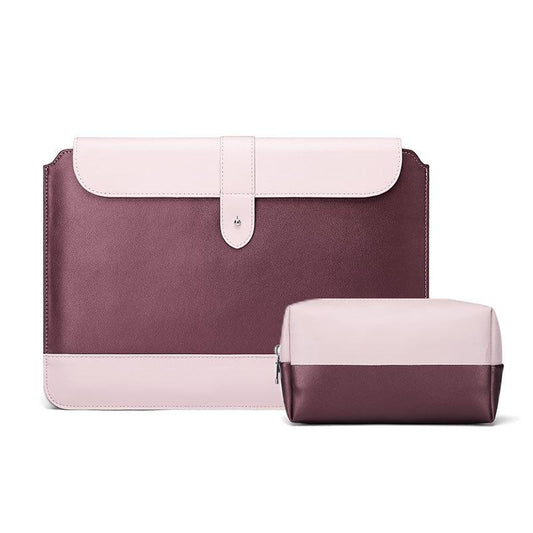 13-14 Inch Horizontal Microfiber Notebook Liner & Power Bag - Wine Red