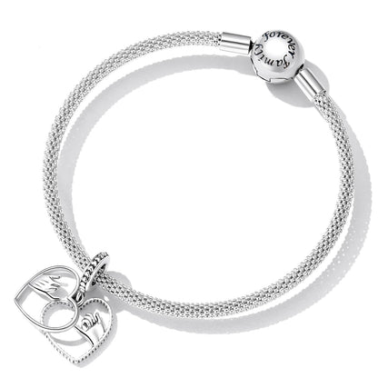925 Sterling Silver Hand In Hand Heart Pendant For Diy Bracelets & Necklaces