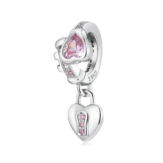 925 Sterling Silver Heart Lock Pendant For Diy Bracelets & Necklaces