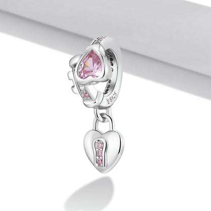 925 Sterling Silver Heart Lock Pendant For Diy Bracelets & Necklaces