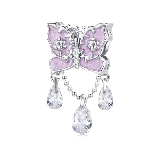 925 Sterling Silver Purple Butterfly Necklace Pendant For Diy Bracelets