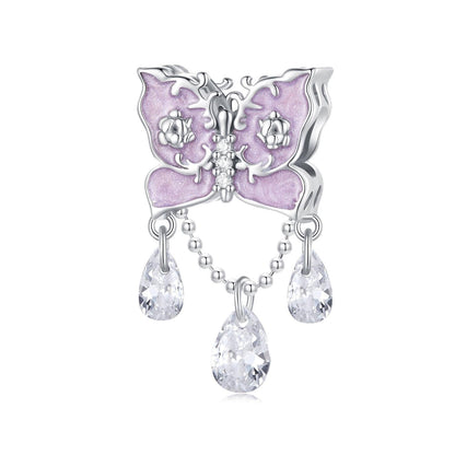925 Sterling Silver Purple Butterfly Necklace Pendant For Diy Bracelets