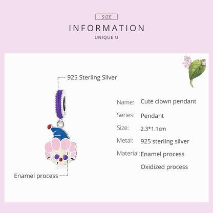 925 Sterling Silver Clown Pendant For Diy Bracelets & Necklaces