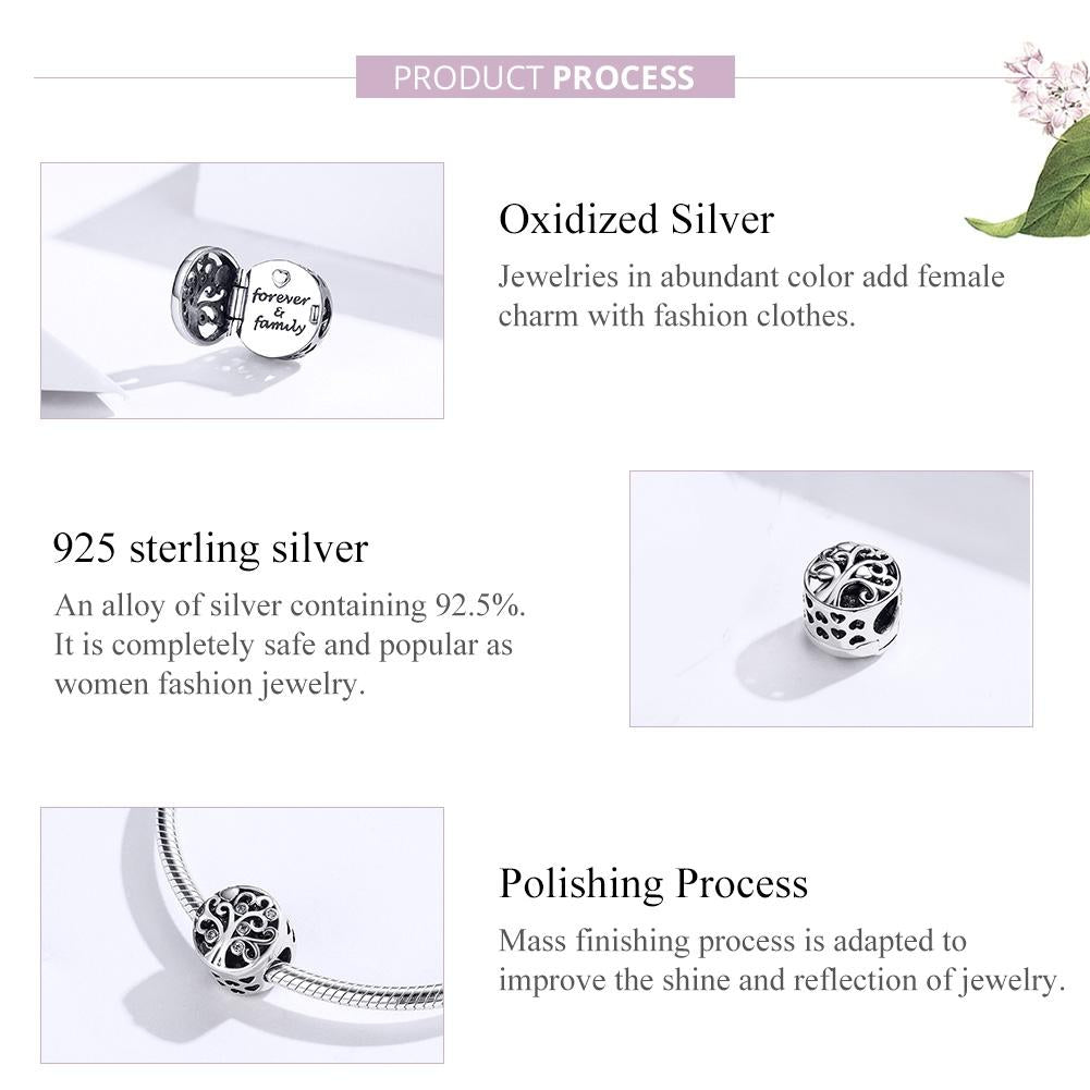 925 Sterling Silver Openable Family Tree Beaded Bracelet