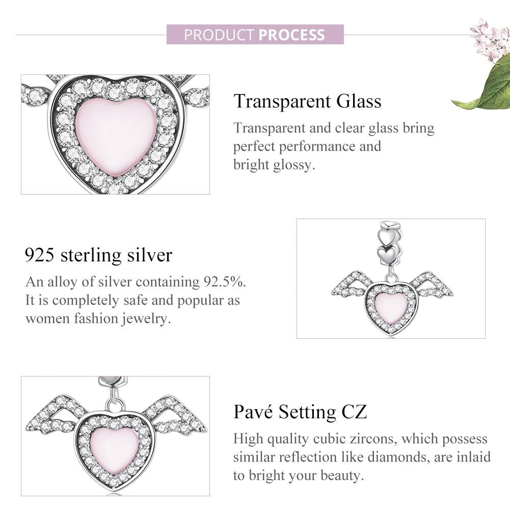 925 Sterling Silver Heart Wing Pendant For Diy Bracelets & Necklaces