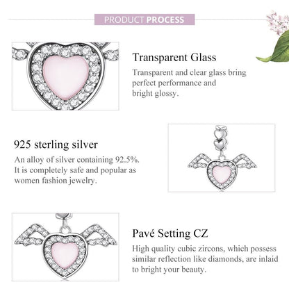 925 Sterling Silver Heart Wing Pendant For Diy Bracelets & Necklaces
