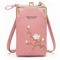 Black Embroidered Single Shoulder Phone Bag Wallet - Dark Pink