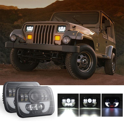 7 Inch 35W 4000Lm 6000K + Amber Car Truck Square Led Headlights Work Lights Spotlight
