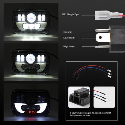 7 Inch 35W 4000Lm 6000K + Amber Car Truck Square Led Headlights Work Lights Spotlight