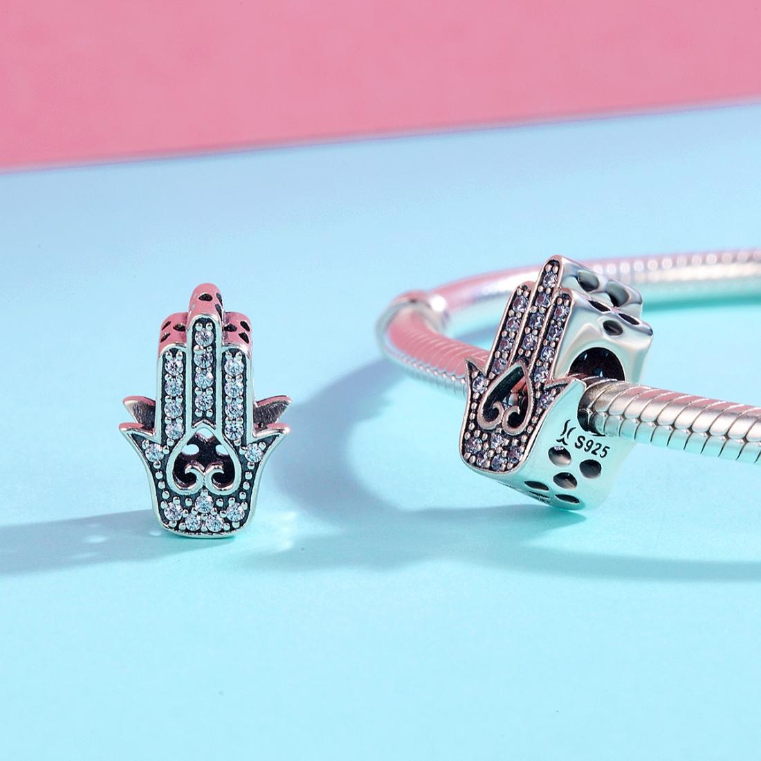 925 Sterling Silver Hand Of Fatima Beads For Diy Bracelets