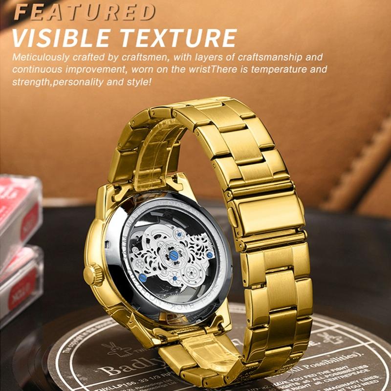 Dragon Embossed Luminous Waterproof Watch - Quartz - Black Steel-Black