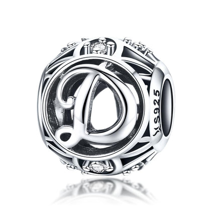 925 Sterling Silver 26 English Letter Beads For Diy Bracelets & Necklaces Style - D