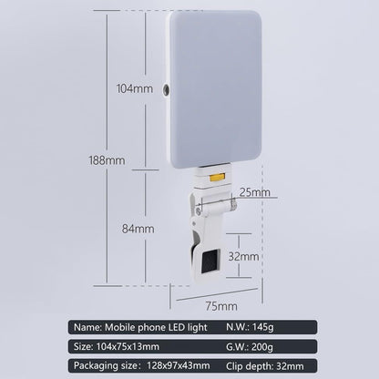 Rechargeable Clip Fill Light - 60 Leds 3 Light Modes Front & Back Clip a Type Blue - B Type White
