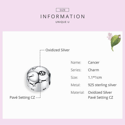 925 Sterling Silver Diy Zodiac Bracelet Beads Cancer Style - Cancer
