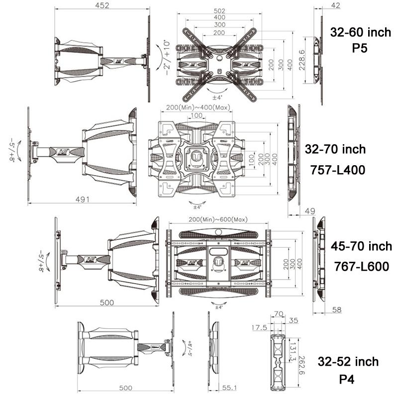 Swivel Tv Wall Mount For 32-52 Inch Monitors