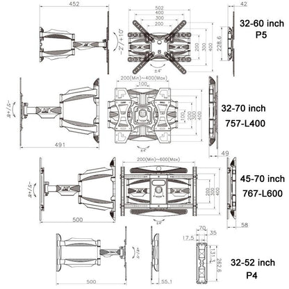 Swivel Tv Wall Mount For 32-52 Inch Monitors