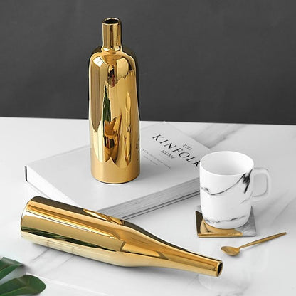 Gold Plated Ceramic Flower Vase - Desktop Decorative Three-Piece Set
