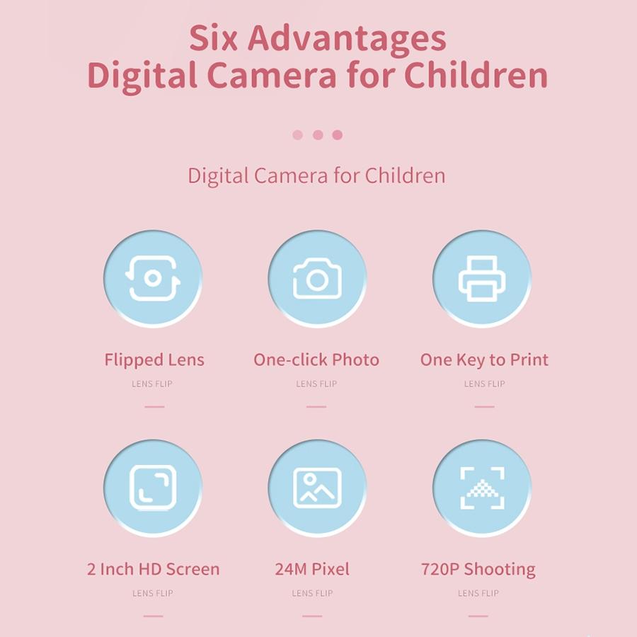 Blue Cartoon Kids Digital Camera with Rotating Lens - A18 Hd Printable