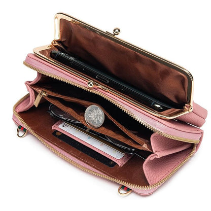 Black Embroidered Crossbody Wallet With Large Capacity - Pink