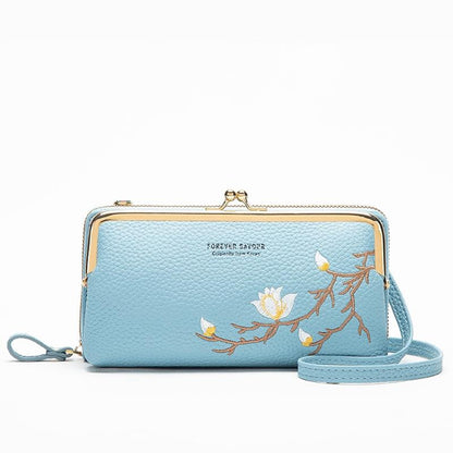 Black Embroidered Crossbody Wallet With Large Capacity - Pink