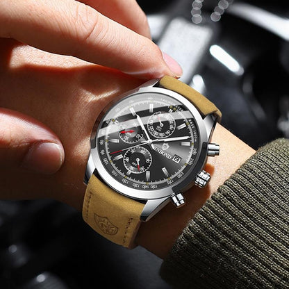 Waterproof Luminous Quartz Watch - Multifunctional 30m - Inter-Gold-Black