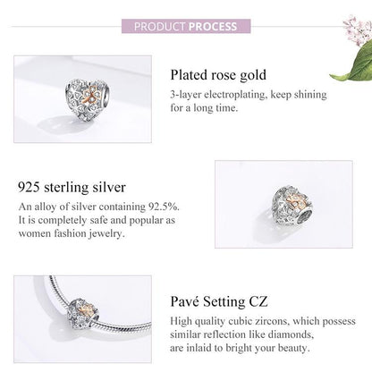 925 Sterling Silver Heart Beaded Clover Bracelet Charm
