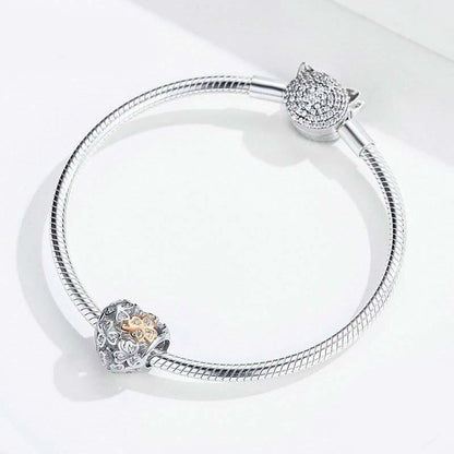 925 Sterling Silver Heart Beaded Clover Bracelet Charm