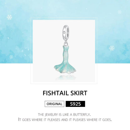 925 Sterling Silver Mermaid Skirt Pendant For Diy Bracelet Or Necklace