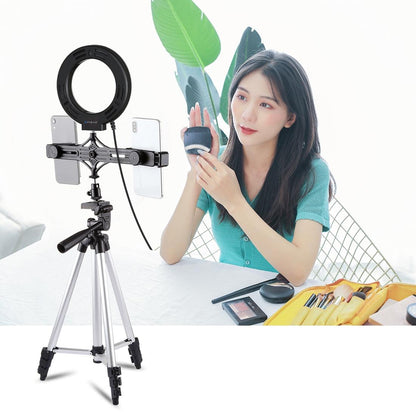 Live Broadcast Dual Phone Bracket & 6.2 Inch Led Ring Light Kit With Tripod Mount
