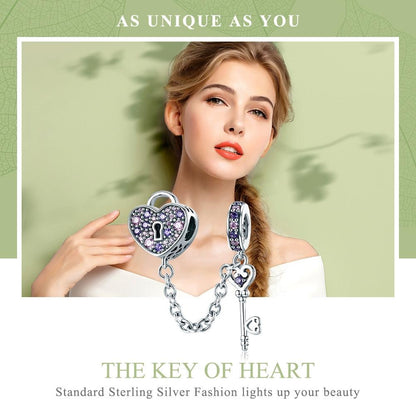 925 Sterling Silver Heart Key Safety Chain For Accessories