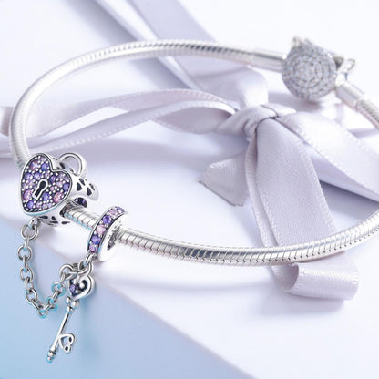 925 Sterling Silver Heart Key Safety Chain For Accessories