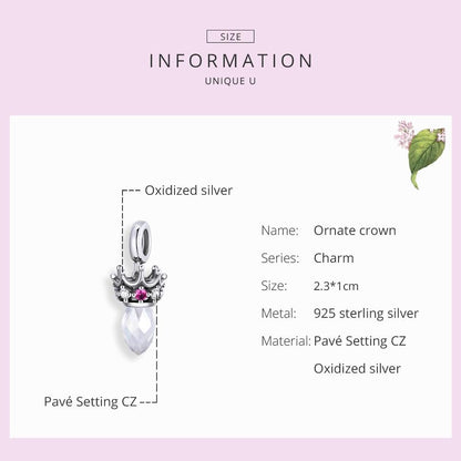 925 Sterling Silver Ornate Crown Pendant For Diy Bracelets & Necklaces
