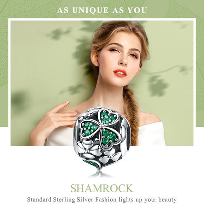 925 Sterling Silver Green Clover Bead For Diy Bracelets