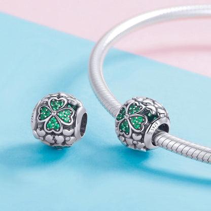 925 Sterling Silver Green Clover Bead For Diy Bracelets