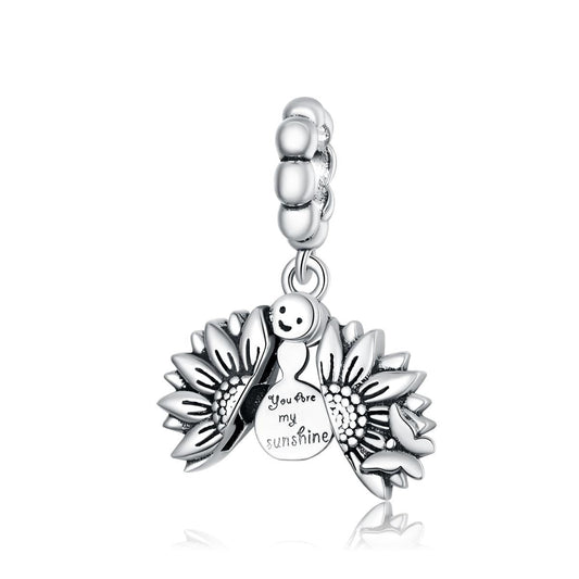 925 Sterling Silver Smiling Sunflower Pendant For Diy Bracelets & Necklaces